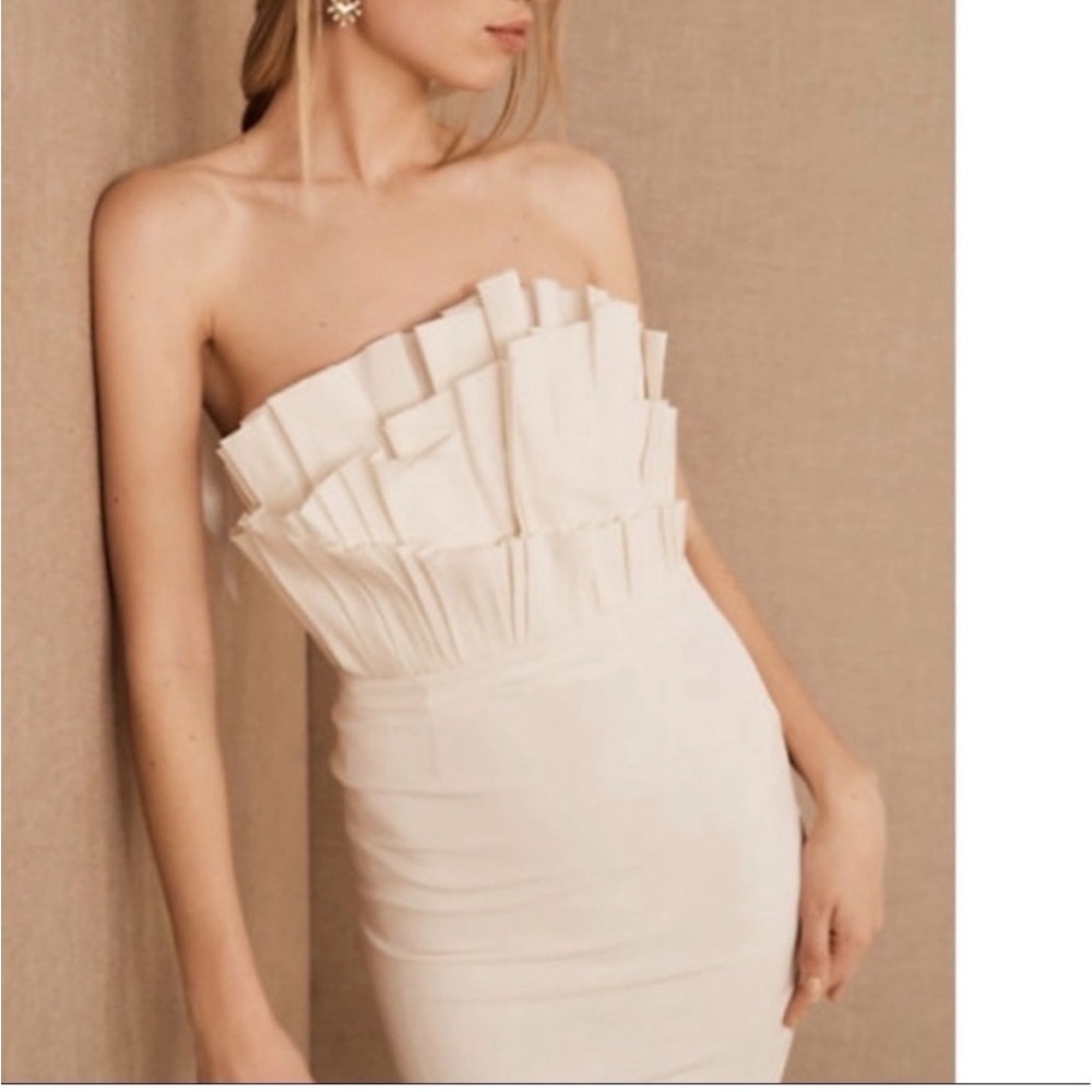 BHLDN Strapless Cream Ruffle-Trim Sheath Dress - Anthropologie Gehry